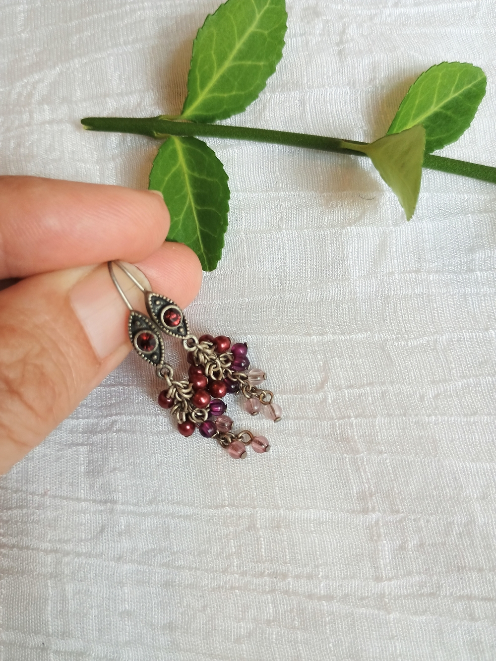 🕷️ GOTHIC VIBES 🕷️ VtG Burgundy & Gun Metal Grey Evil Eye Cluster Earrings